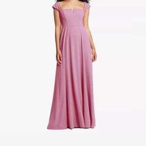 Off-the-Shoulder Pleated Cap Sleeve A-line Maxi Dress in Powder Pink